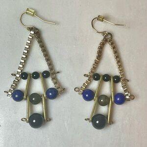 Bohemian Blue and Gold Artclass Dangle Earrings